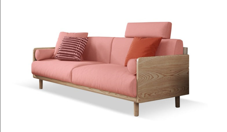 Canapé Avery en bois massif avec coussin amovible en tissu de style japonais