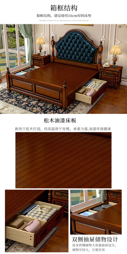 BOSTON HILTON Lit américain européen en bois dur King Size, tiroirs de rangement, rangement à air comprimé
