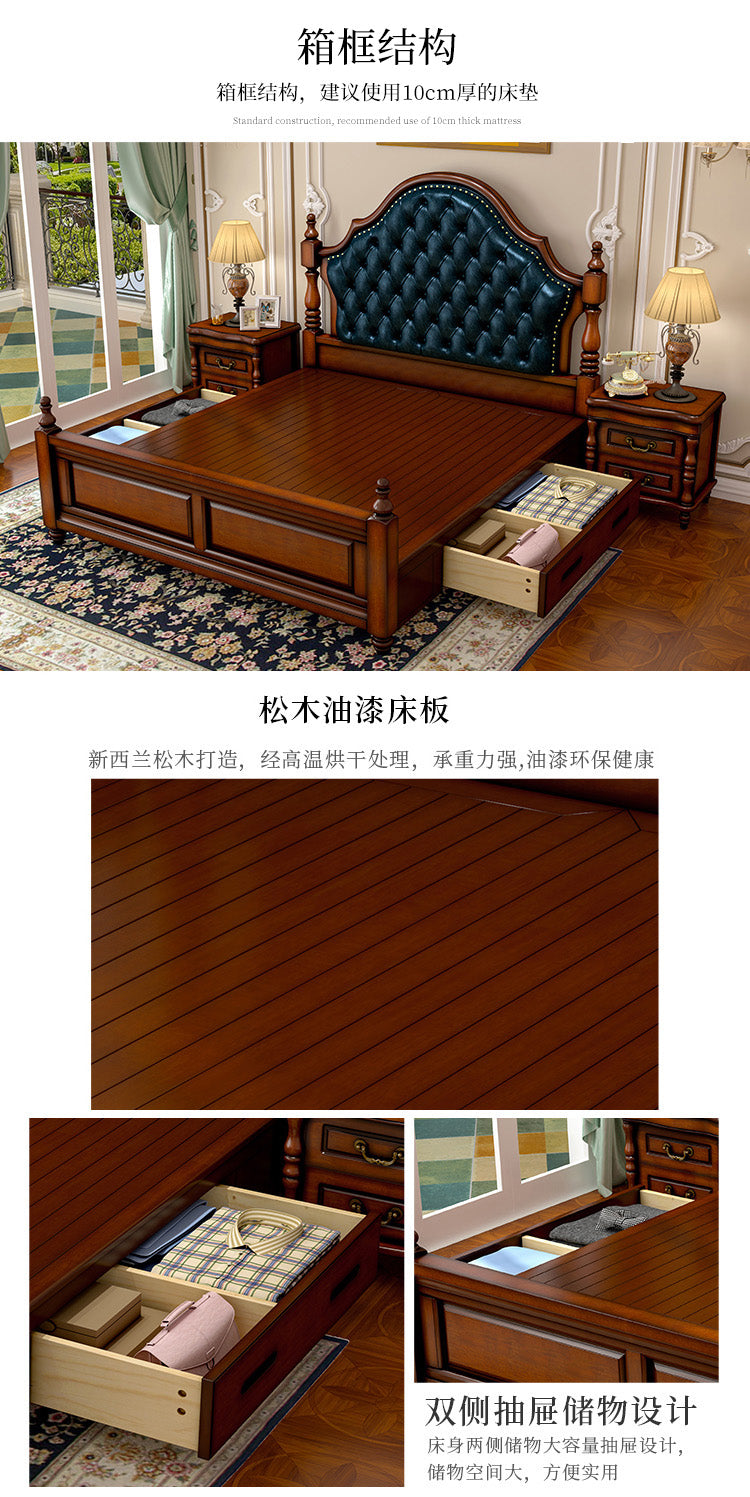 BOSTON HILTON Lit américain européen en bois dur King Size, tiroirs de rangement, rangement à air comprimé