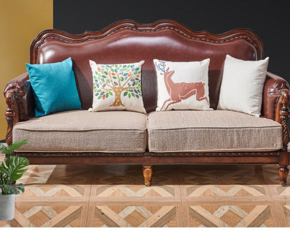 Canapé américain en bois massif BOSTON HILTON avec accoudoirs 1+2+3 et assise en cuir et tissu