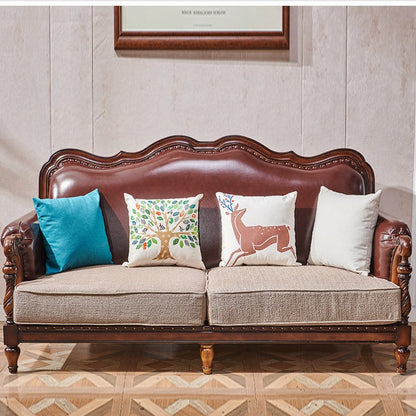 Canapé américain en bois massif BOSTON HILTON avec accoudoirs 1+2+3 et assise en cuir et tissu