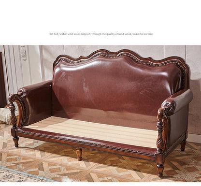 Canapé américain en bois massif BOSTON HILTON avec accoudoirs 1+2+3 et assise en cuir et tissu