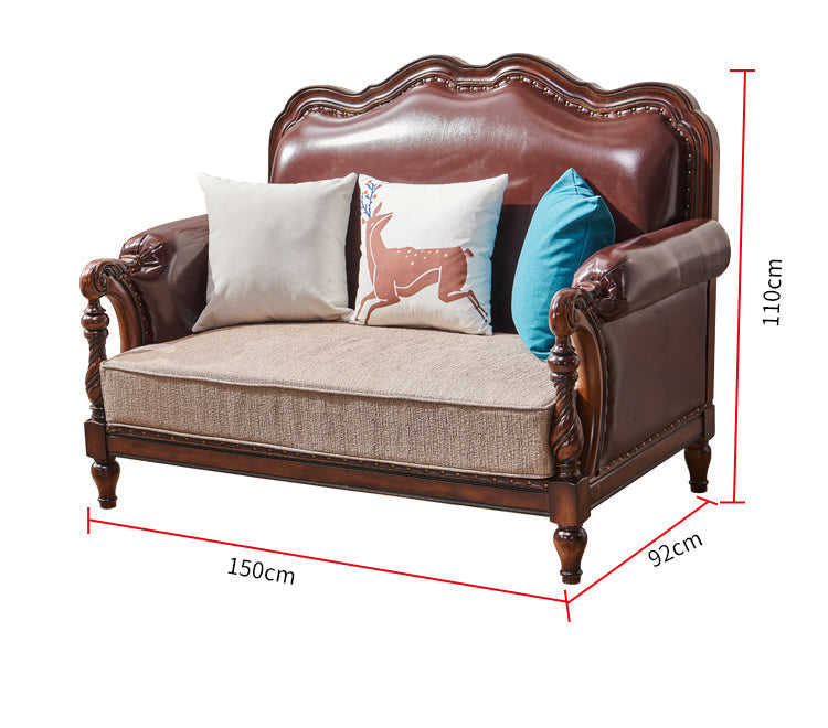 Canapé américain en bois massif BOSTON HILTON avec accoudoirs 1+2+3 et assise en cuir et tissu