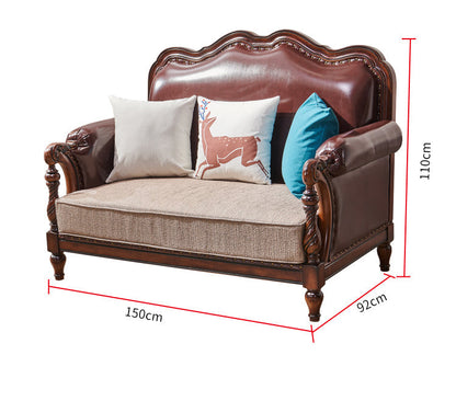 Canapé américain en bois massif BOSTON HILTON avec accoudoirs 1+2+3 et assise en cuir et tissu