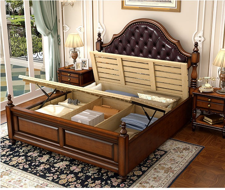Lit de rangement BOSTON HILTON de style américain et européen avec tiroir et vérin pneumatique