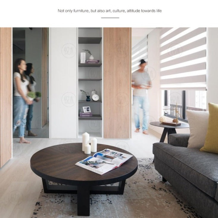 Table basse ronde Brittany Radisson style scandinave nordique rétro en bois massif (4 tailles, 4 couleurs) 