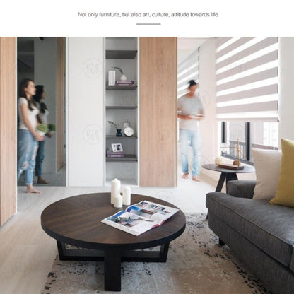 Table basse ronde Brittany Radisson style scandinave nordique rétro en bois massif (4 tailles, 4 couleurs) 