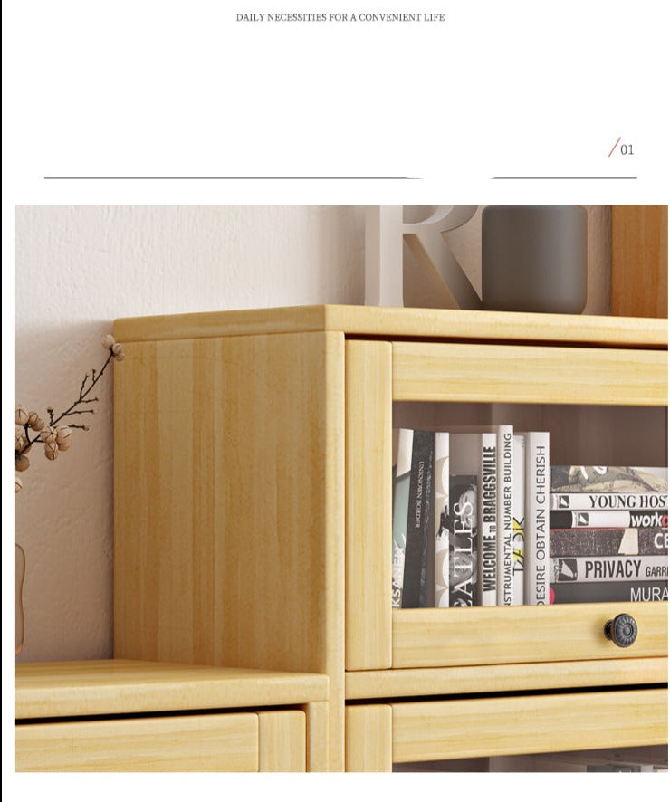 Vitrine et bibliothèque en verre Brielle en bois massif (couleur naturelle)