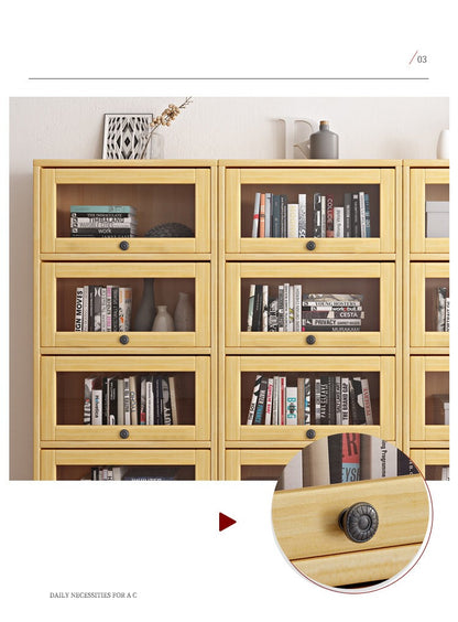 Vitrine et bibliothèque en verre Brielle en bois massif (couleur naturelle)