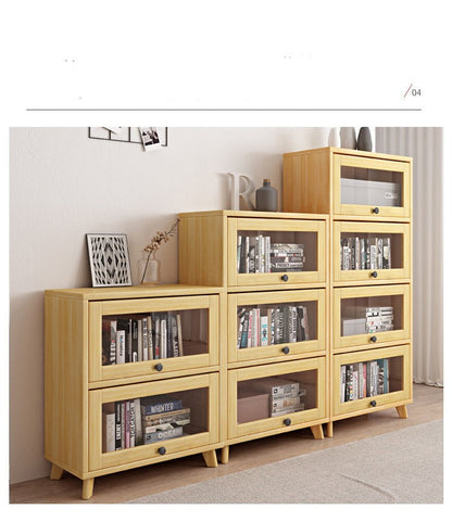 Vitrine et bibliothèque en verre Brielle en bois massif (couleur naturelle)