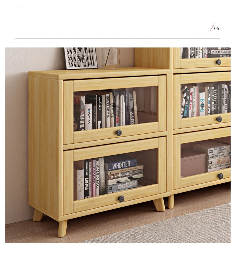 Vitrine et bibliothèque en verre Brielle en bois massif (couleur naturelle)