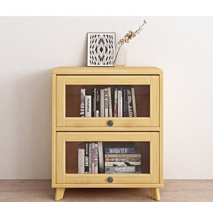 Vitrine et bibliothèque en verre Brielle en bois massif (couleur naturelle)