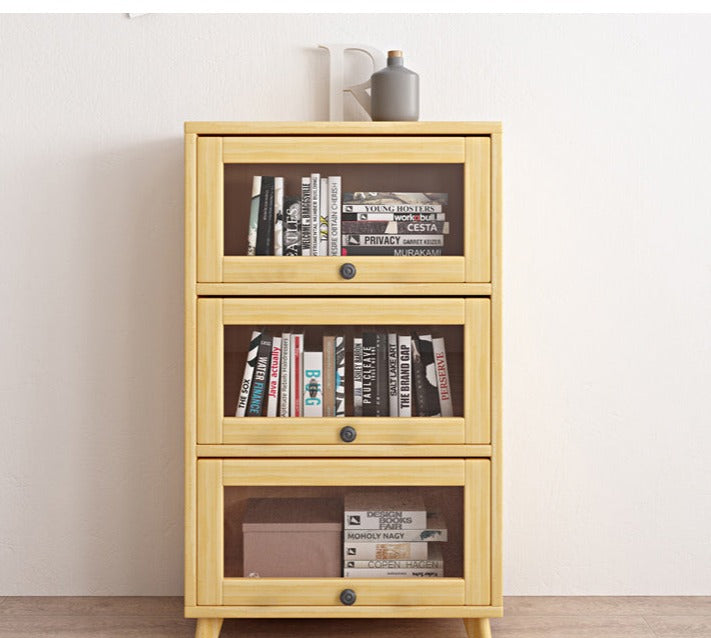 Vitrine et bibliothèque en verre Brielle en bois massif (couleur naturelle)