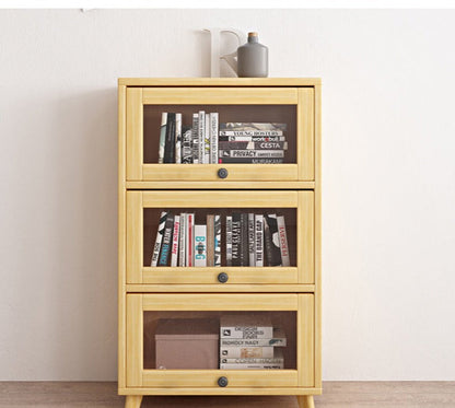 Vitrine et bibliothèque en verre Brielle en bois massif (couleur naturelle)