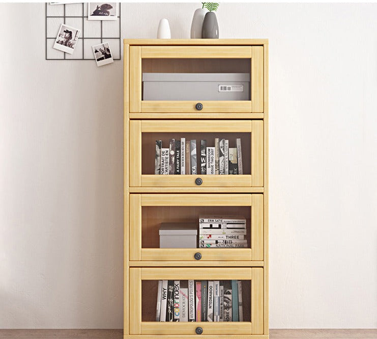 Vitrine et bibliothèque en verre Brielle en bois massif (couleur naturelle)