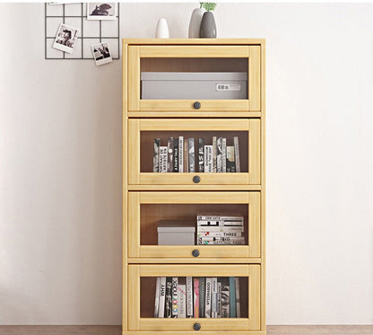 Vitrine et bibliothèque en verre Brielle en bois massif (couleur naturelle)