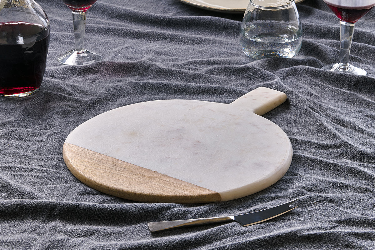 Planche de service ronde en marbre Bwari - Blanc