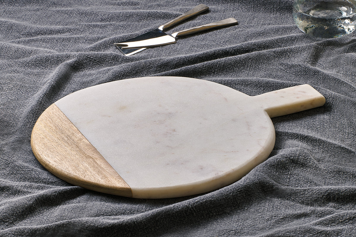 Planche de service ronde en marbre Bwari - Blanc