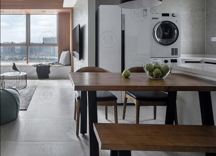 Ensemble table à manger et/ou chaise/banc en fer forgé et bois massif de style rétro nordique COOPER