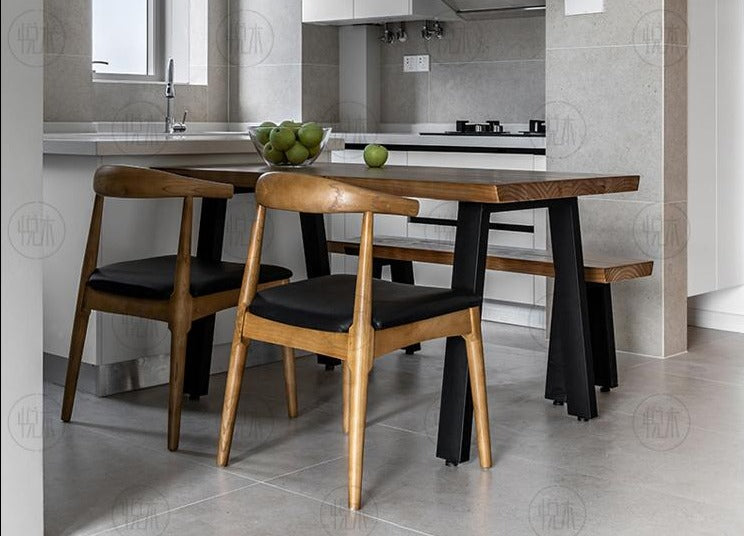 Ensemble table à manger et/ou chaise/banc en fer forgé et bois massif de style rétro nordique COOPER