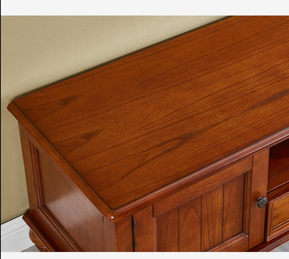 Vitrine en verre Calvin 2 tiroirs, console TV, table basse, salon de style classique américain en bois massif