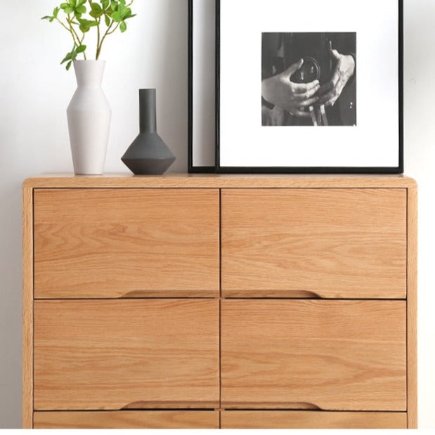 Commode Camilla RITZ en bois massif pur, style nordique japonais, 8 tiroirs, rangement, noyer, couleur cerisier 