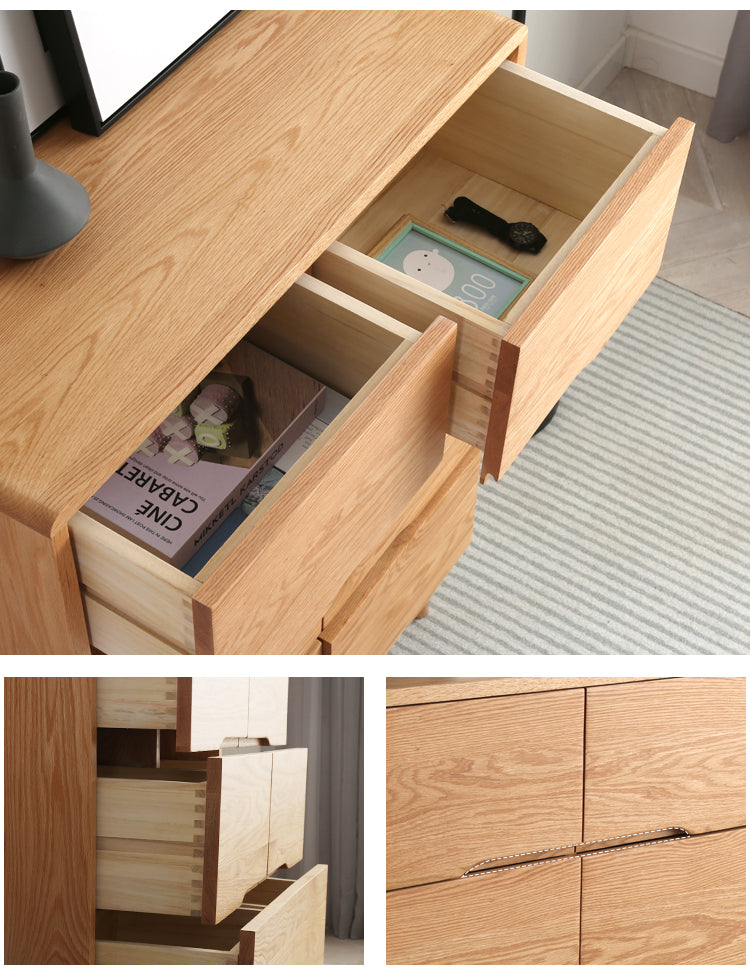 Commode Camilla RITZ en bois massif pur, style nordique japonais, 8 tiroirs, rangement, noyer, couleur cerisier 