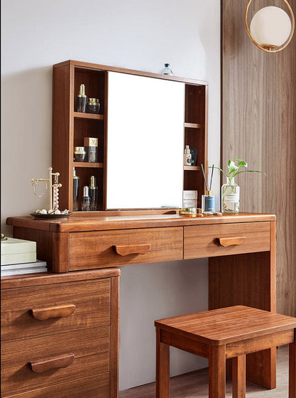 Coiffeuse en bois massif Carlie EMBASSY, meuble de rangement, miroir de courtoisie
