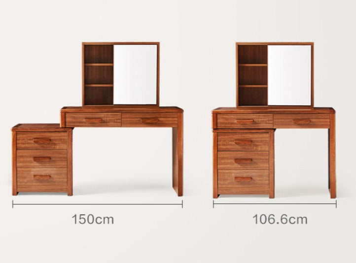 Coiffeuse en bois massif Carlie EMBASSY, meuble de rangement, miroir de courtoisie