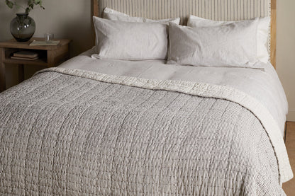 Couette Dipti en coton et lin imprimé bloc - Anthracite