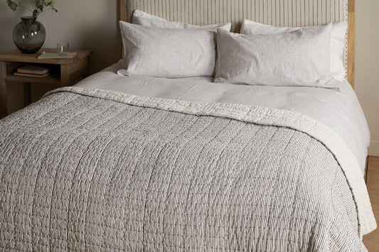 Couette Dipti en coton et lin imprimé bloc - Anthracite