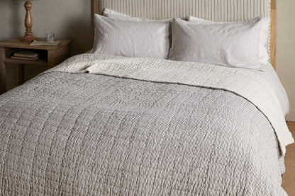 Couette Dipti en coton et lin imprimé bloc - Anthracite