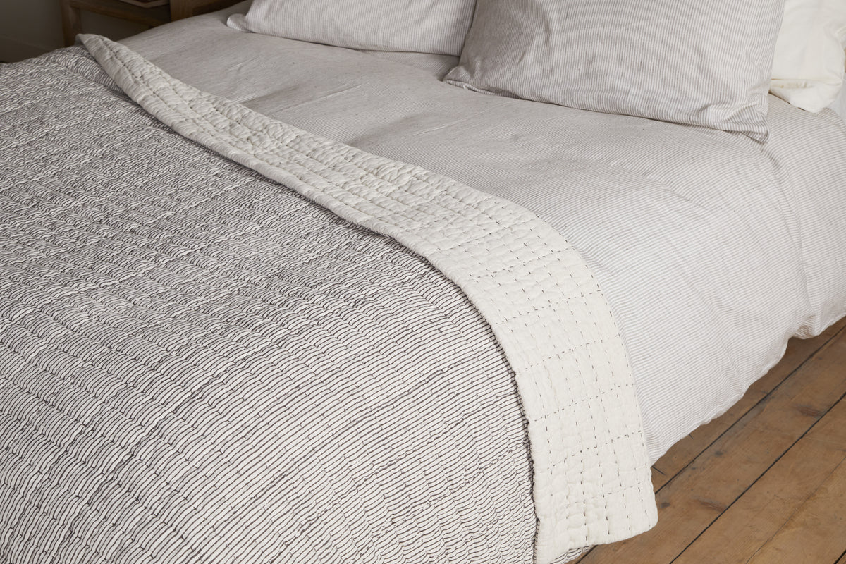 Couette Dipti en coton et lin imprimé bloc - Anthracite