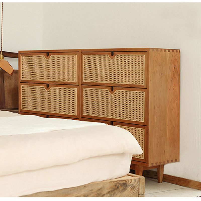 Commode japonaise Dakota RITZ en rotin massif couleur noyer cerisier naturel