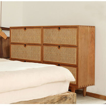 Commode japonaise Dakota RITZ en rotin massif couleur noyer cerisier naturel
