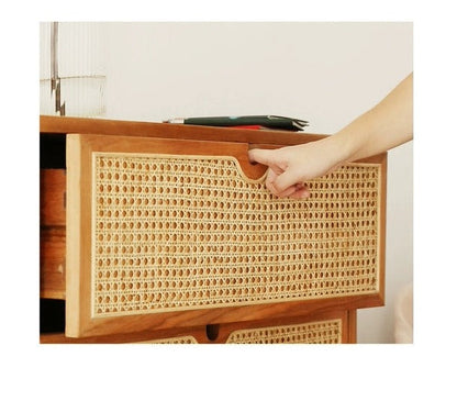 Commode japonaise Dakota RITZ en rotin massif couleur noyer cerisier naturel