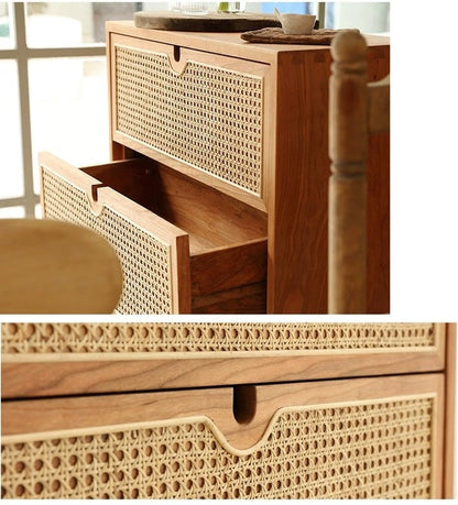 Commode japonaise Dakota RITZ en rotin massif couleur noyer cerisier naturel