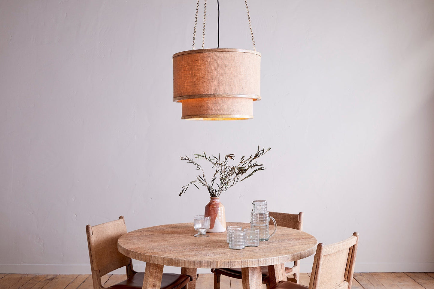 Lampe à Suspension Darat en Bois de Manguier et Jute - Naturel