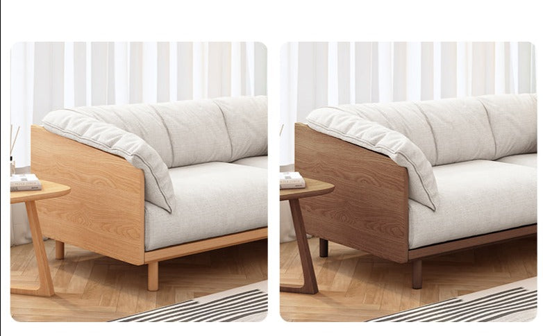 Canapé scandinave ELLIE de style nordique japonais, structure entièrement en bois, de 90 à 260 cm (1, 2 ou 3 places, choix de 6 tailles, 5 couleurs)