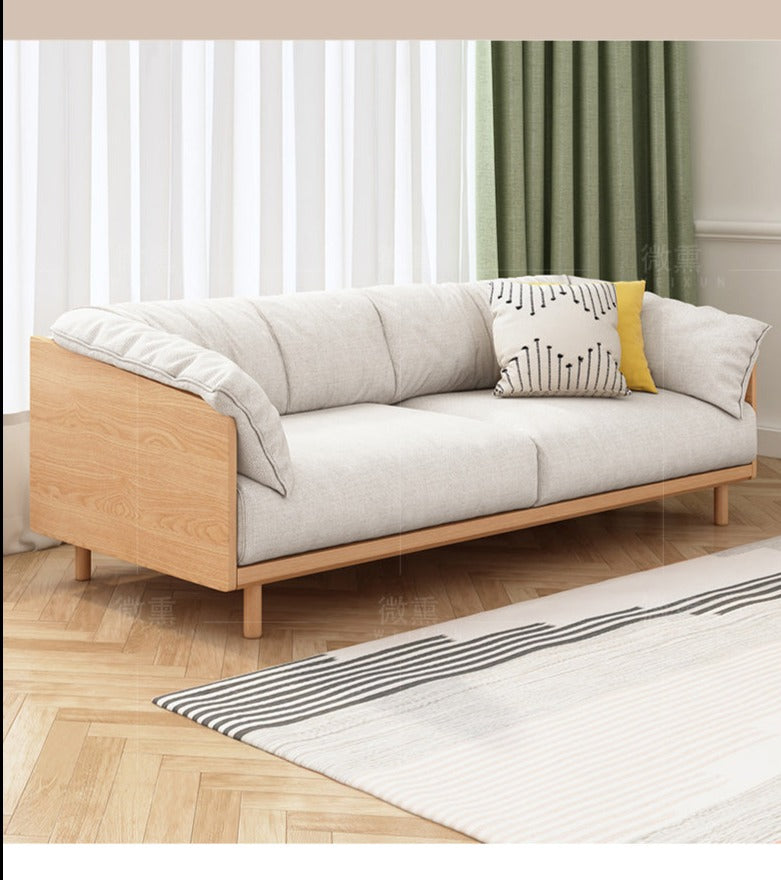 Canapé scandinave ELLIE de style nordique japonais, structure entièrement en bois, de 90 à 260 cm (1, 2 ou 3 places, choix de 6 tailles, 5 couleurs)