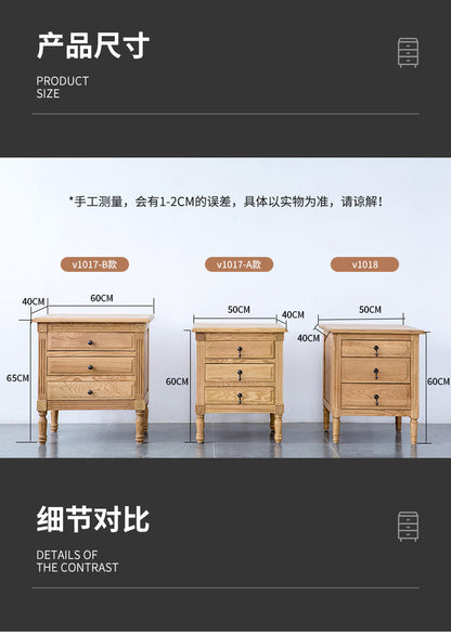 Table de chevet EZEKIEL de style campagnard américain français, 3 tiroirs (3 couleurs au choix) 