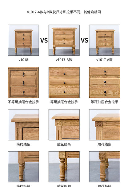 Table de chevet EZEKIEL de style campagnard américain français, 3 tiroirs (3 couleurs au choix) 