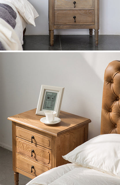 Table de chevet EZEKIEL de style campagnard américain français, 3 tiroirs (3 couleurs au choix) 