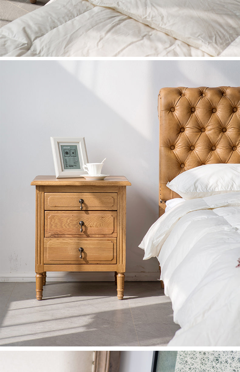 Table de chevet EZEKIEL de style campagnard américain français, 3 tiroirs (3 couleurs au choix) 