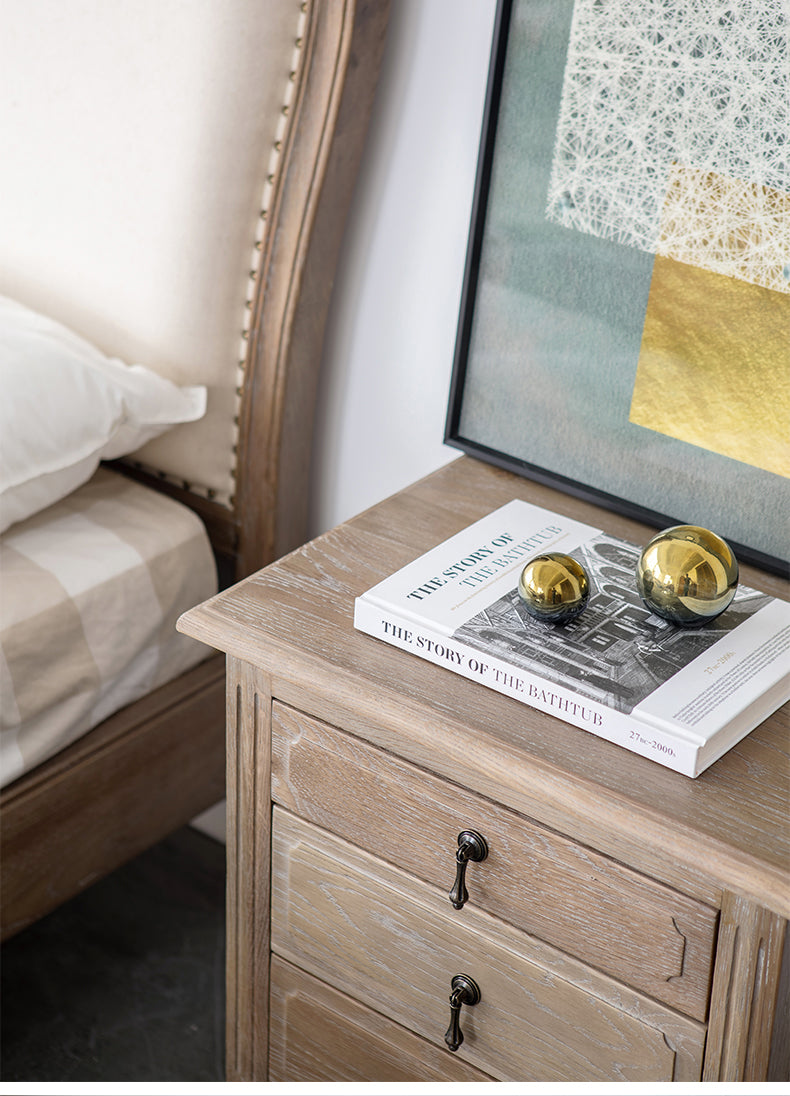 Table de chevet EZEKIEL de style campagnard américain français, 3 tiroirs (3 couleurs au choix) 