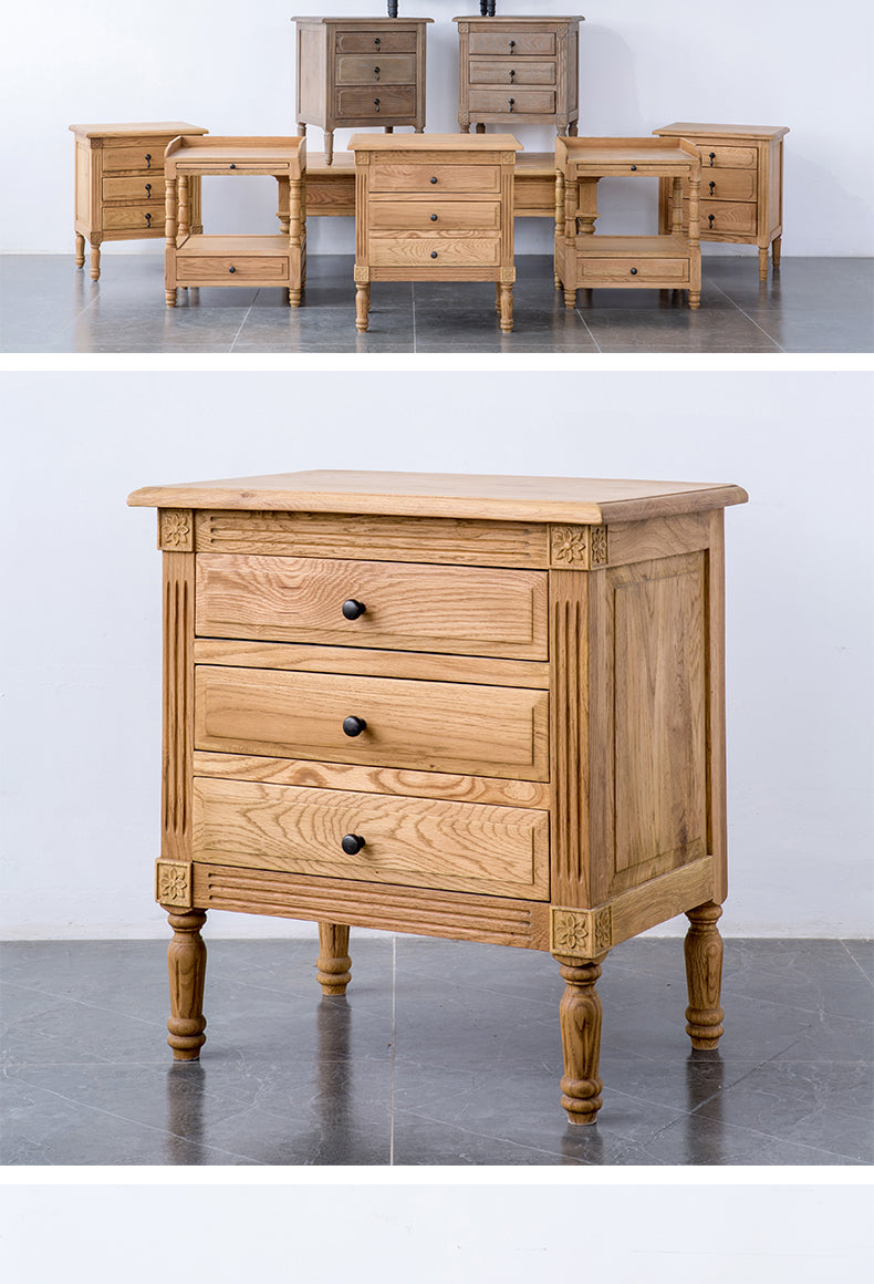 Table de chevet EZEKIEL de style campagnard américain français, 3 tiroirs (3 couleurs au choix) 