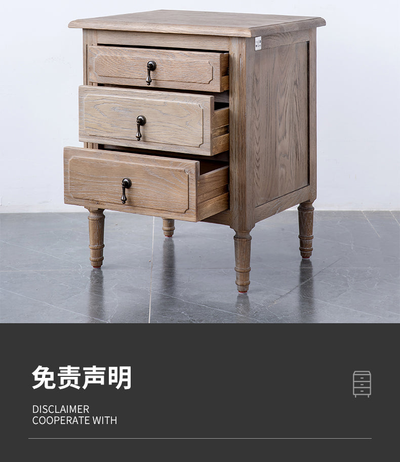 Table de chevet EZEKIEL de style campagnard américain français, 3 tiroirs (3 couleurs au choix) 