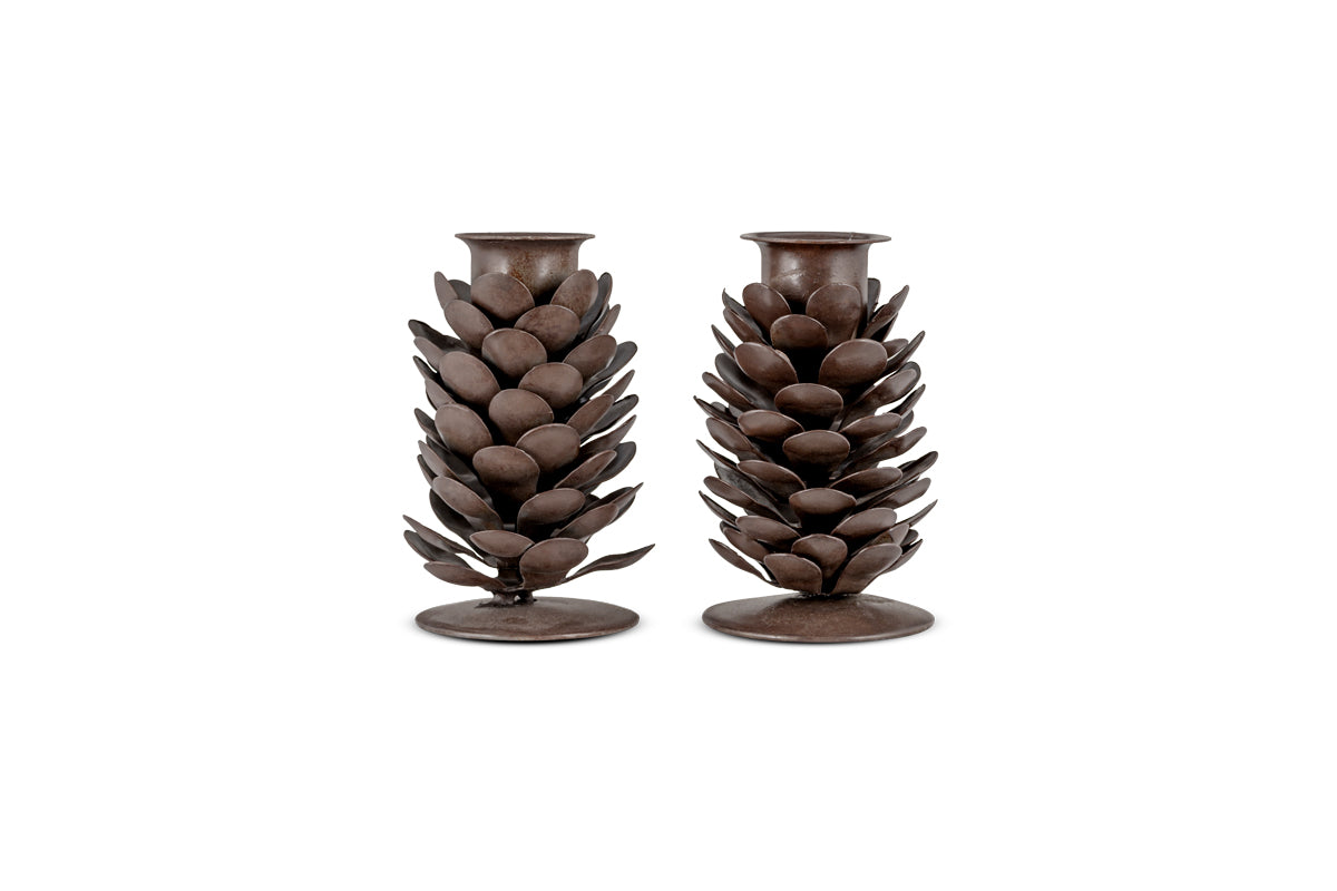 Bougeoir en forme de pomme de pin Elagalu - Rouille (lot de 2)