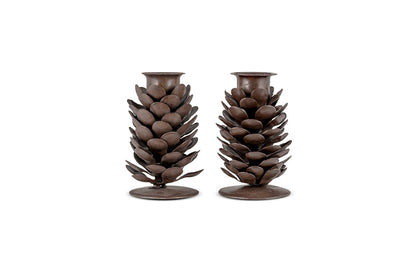 Bougeoir en forme de pomme de pin Elagalu - Rouille (lot de 2)