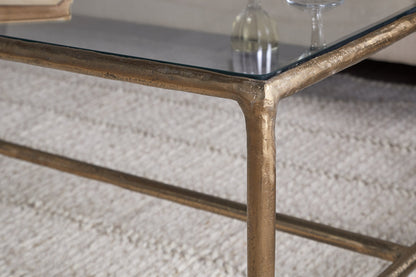 Table basse Gilasi en métal moulé et verre - Laiton antique